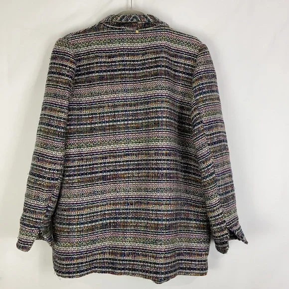 Anthropologie Harlyn Multicolor Striped Blazer Tweed Boyfriend Oversized open - Picture 13 of 14
